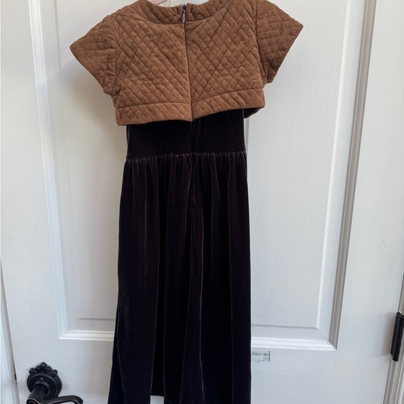 Kiki-O 3T Girls Chic Brown and Blackish Velor Midi Dress with Crew Neck - Picture 7 of 7